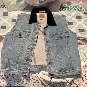 Ami Blue Denim Vest with Black Collar